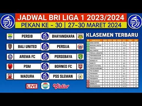 Jadwal Bri Liga 1 Pekan ke 30 - jadwal Liga 1 2024 Terbaru Hari ini - Persib vs Bhayangkara - Live