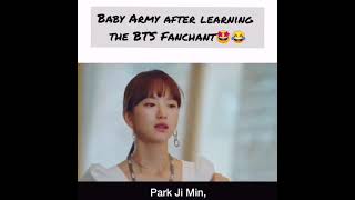 Baby army after learning the BTS fanchant 🤭😅💜💜