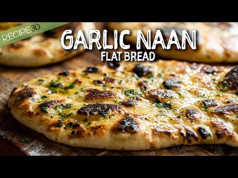 Simple Garlic naan cooked in a cast iron skillet