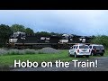 Hobo Riding the Train - Police Arrive! + 3 Passing Trains