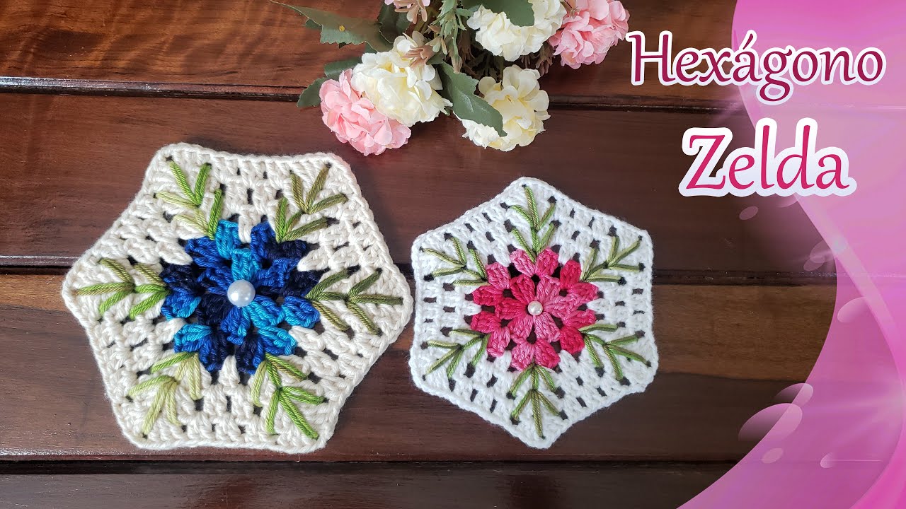 Hexágono Zelda Crochê - Simples e fácil - Econômico - Com sobras - flor rasteira - Vídeo aula -