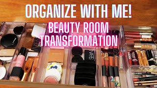 MAKEUP COLLECTION ORGANIZATION! Beauty Room Transformation Part 1