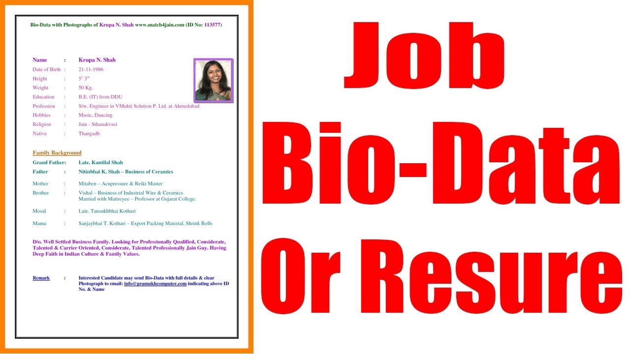How To Make A Professional Biodata Or Resume For Job In Hindi - YouTube