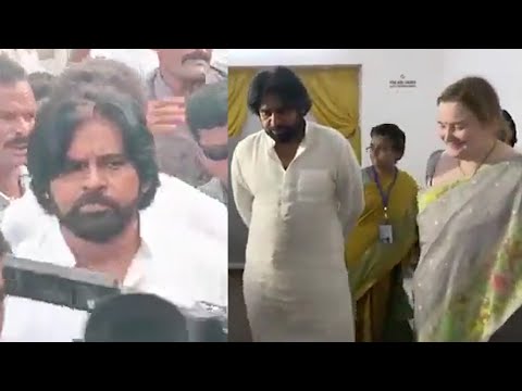 Pawan Kalyan backslashu0026 His Wife In Queue to Cast His Vote In Mangalagiri | AP Assembly Elections 2024 | TFPC - TFPC