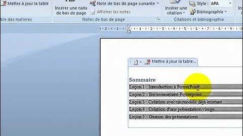 Sommaire automatique Word 2007