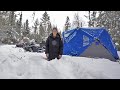 Overnight Winter Camping in Deep Snow (Trout Fishing)