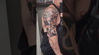 Wicked Skull Arm Sleeve Day 2. Ricky Sturdivant Did The Work @ Artkore Tattoo.   Bloomington IL.