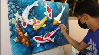 how i paint japanese koi || TRADITIONAL PAINTING • TIME LAPSE
