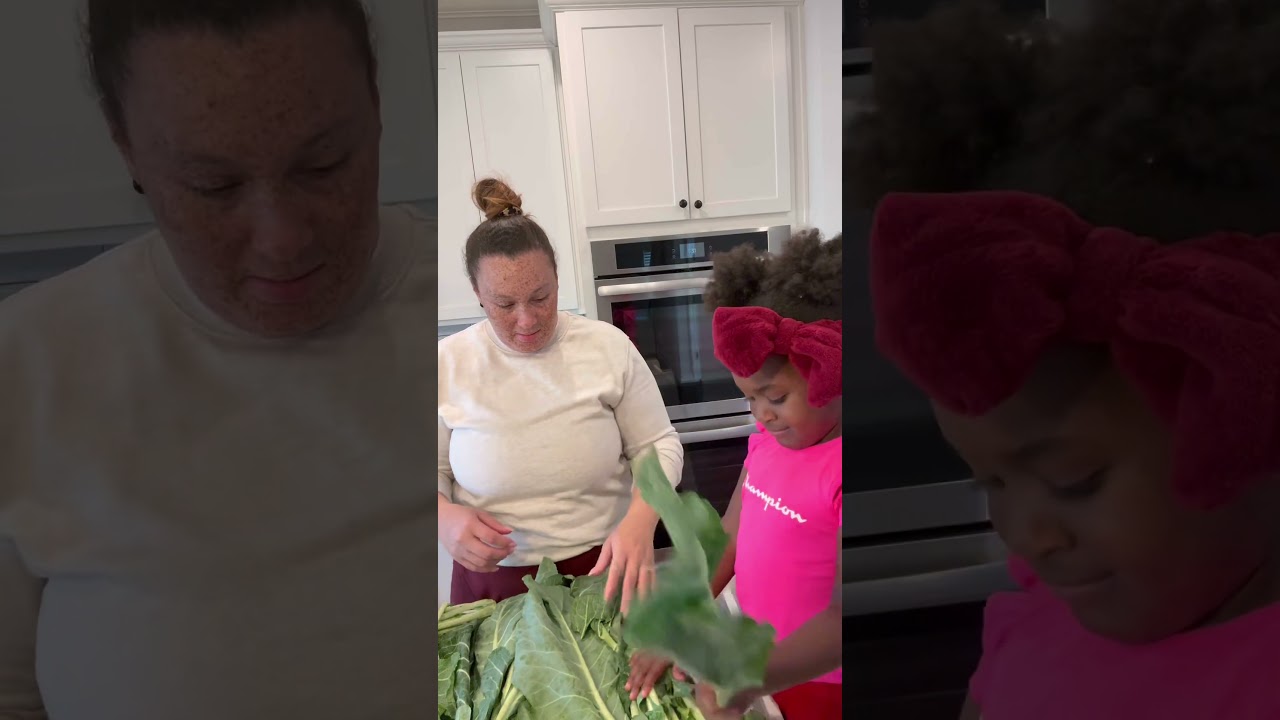 Teaching my girl how to make collard greens for Thanksgiving prep. 