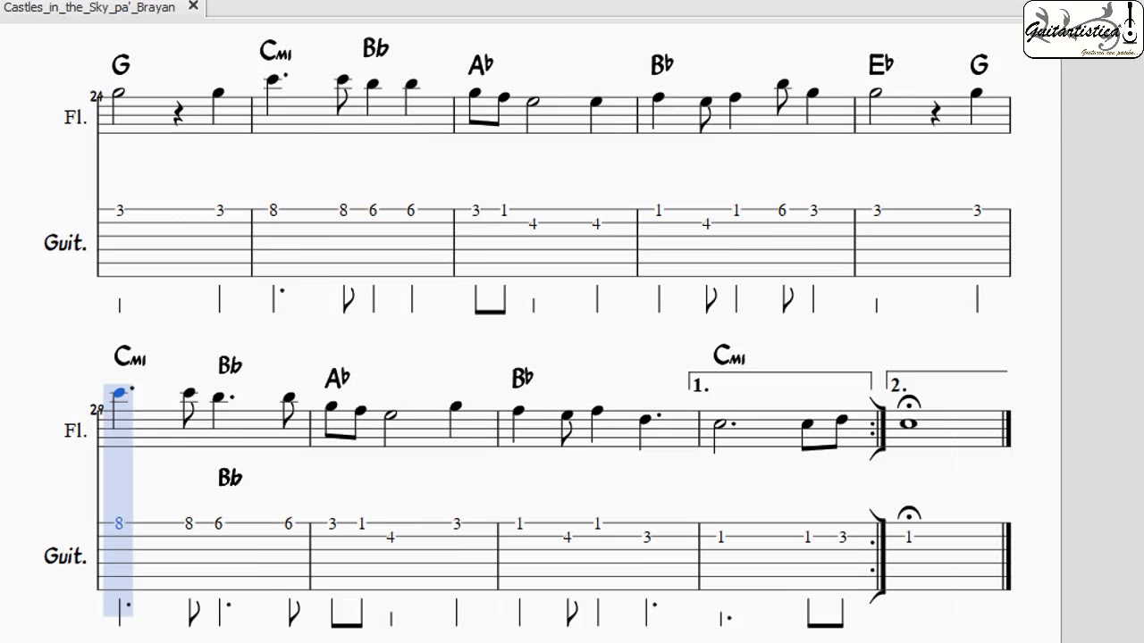 Punteo Super Triste y melancolico Guitarra TAB Partitura LAPUTA (君をのせて) /  Castle in the Sky - YouTube