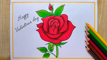 How to draw Rose Step by step| Rose Flower drawing| Valentine
