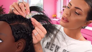 ASMR Braiding Your Hair - scratching your itchy scalp & head massage 💜 (hair salon roleplay)