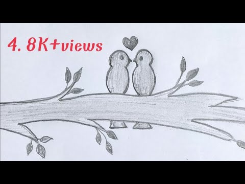 Beautiful birds in the tree pencil drawing/Birds on a tree drawing