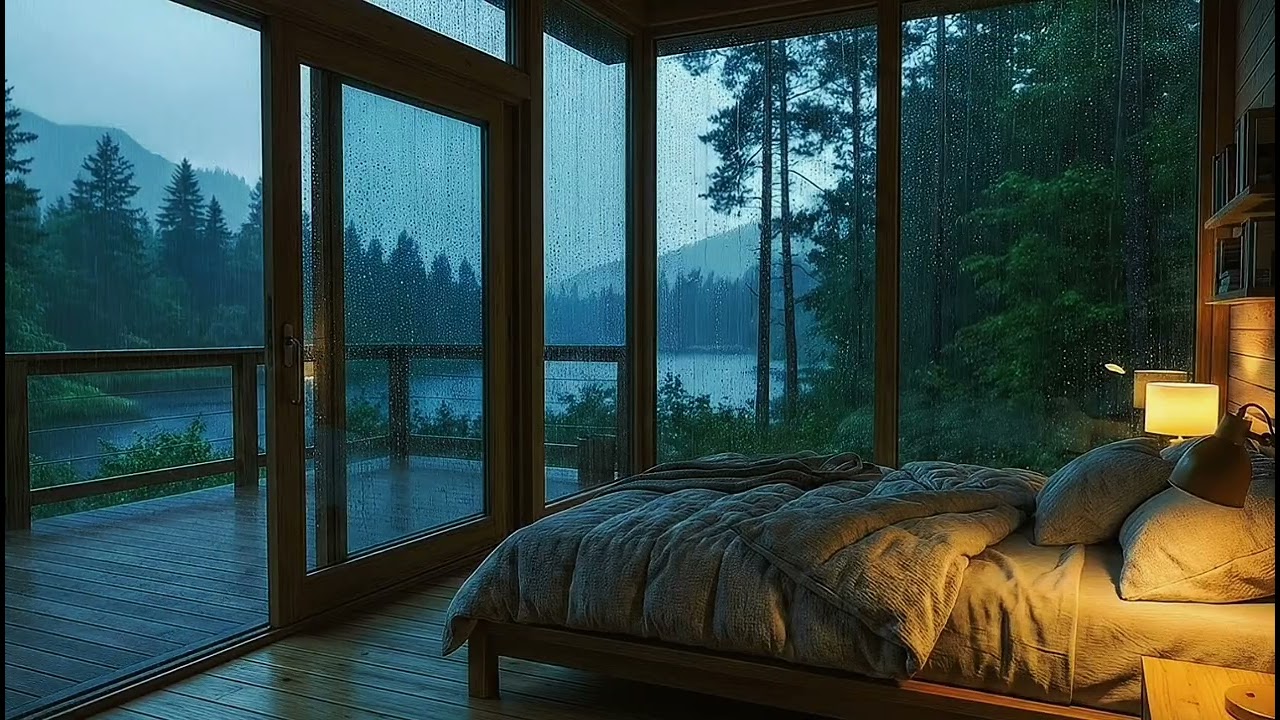 Cozy Rainy Night in a Warm Room | Gentle Rain on a Cabin Roof for Deep Sleep & Relaxation