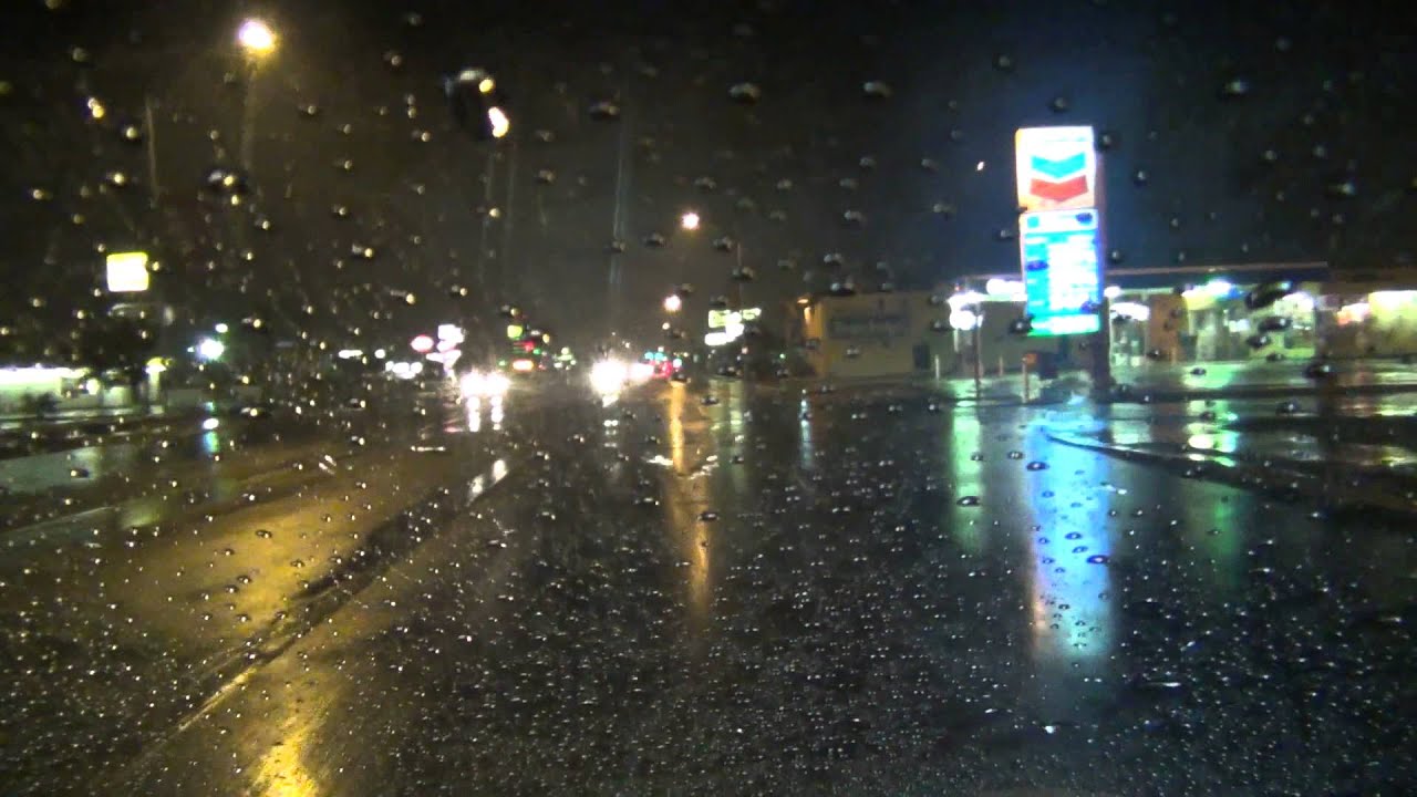 Entering Rainy, Yuma, Arizona at Yuma Palms Mall on 16th Street, Drive through wet town streets