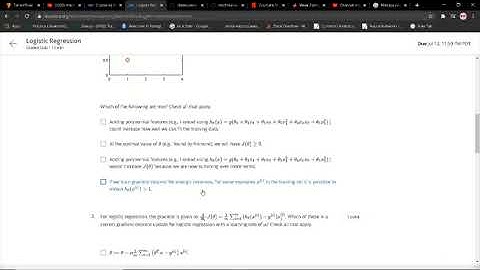 Machine Learning Week 3 Quiz 1 (Logistic Regression) Stanford Coursera