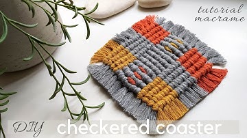 DIY Macrame coaster tutorial, macrame square checkered pattern, how to incorporate colors, #71