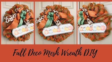 FALL 🍂 DECO MESH WREATH DIY 🍂 USING 1 ROLL OF MESH 🧡 BUBBLE METHOD 🧡 BOW TUTORIAL
