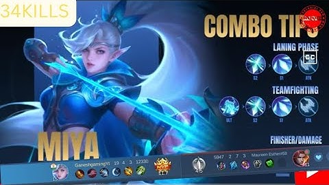 34 Kills + MANIAC!! Powerful Marksman Miya MVP 18.0 Points!! - Build Top 1 Global Miya ~ MLBB