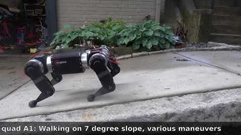 mjbots quadruped robot walking on 7 degree slope