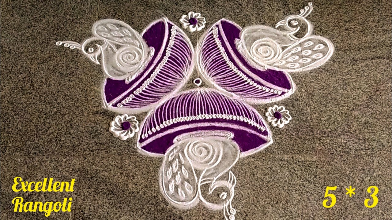 3D Peacock rangoli designs easy and beautiful with 5*3 dots @excellentrangoli