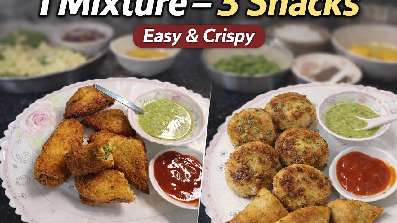 “1 Veg Filling = 3 Crispy Snacks 🤤 | Bread Roll, Samosa & Cutlets | Perfect Evening & Dinner Ideas”