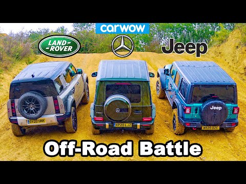 Defender v Mercedes G350 v Wrangler - Up-hill DRAG RACE & Off-road BATTLE!