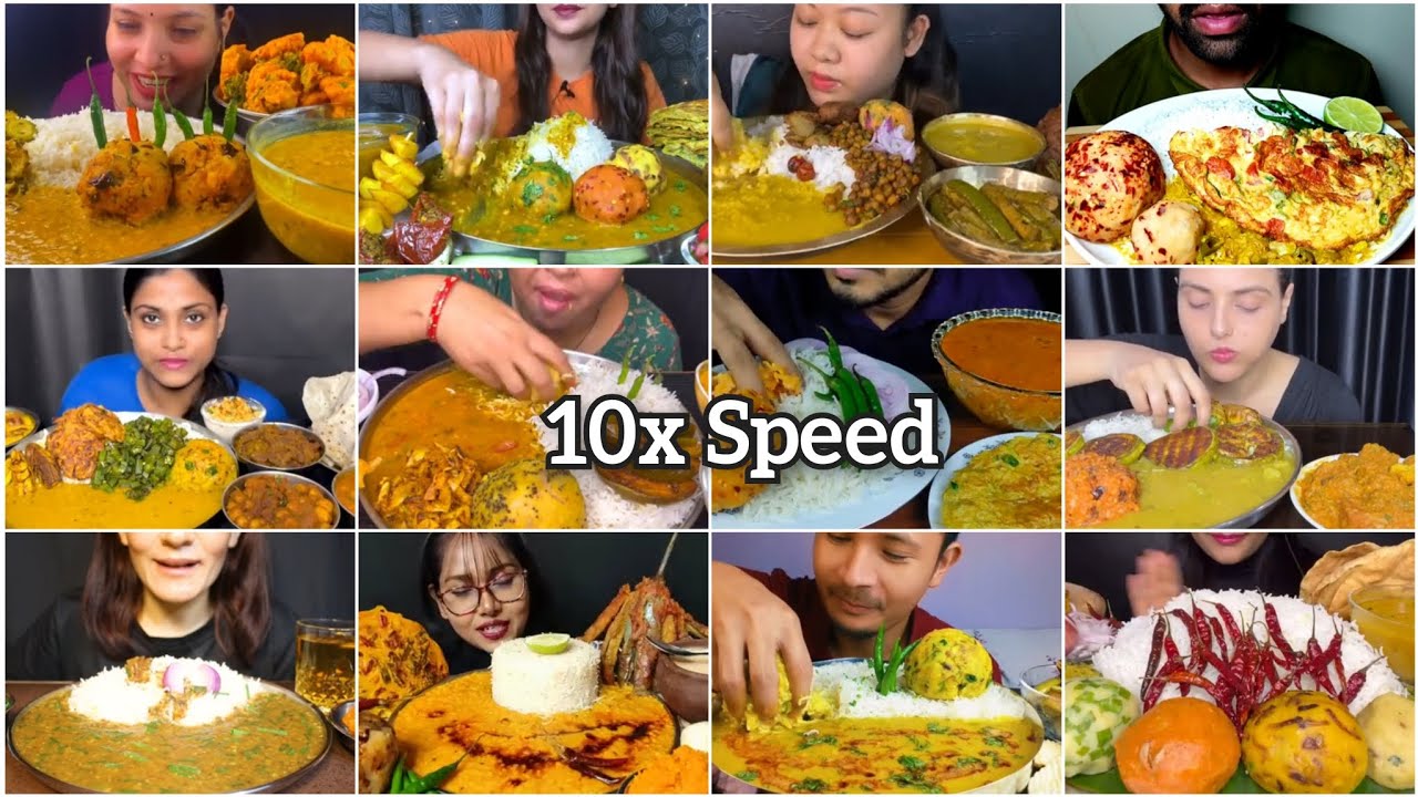 ASMR Eating Dal, Chawal, Aloo Bhorta, Baigan Bhaja & Chillies || Indian Food Mukbang || Big Bites