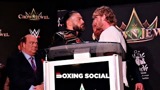 FIRST FACE OFF BETWEEN ROMAN REIGNS VS LOGAN PAUL & FULL PRESS CONFERENCE OF WWE MATCH ANNOUNCEMENT