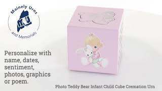 Photo Teddy Bear Infant Child Cube Cremation Urn - Pink, Blue or White