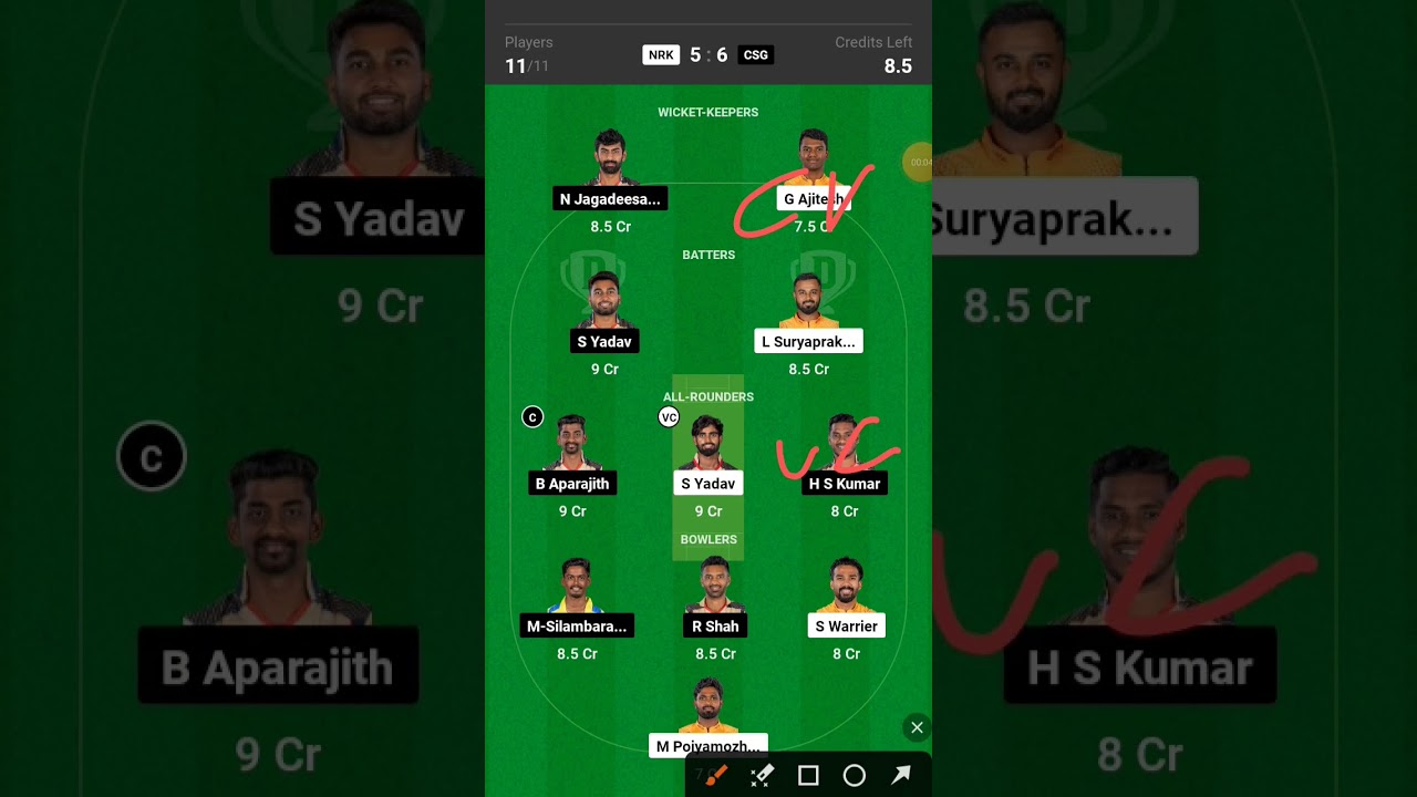 NRK vs CSG Dream11 Prediction || NRK vs CSG Dream11 Team || CSG vs NRK || TNPL 14th Match Prediction