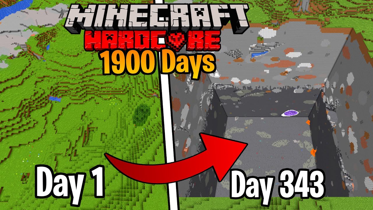 I Survived 1900 Days In Hardcore Minecraft... 100X100 Pit