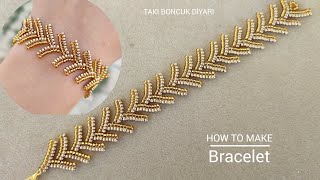 Balıksırtı bileklik yapımı /Herringbone bracelet.How to make a beaded bracelet.[DIY]