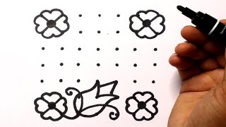 Easy Rose Drawing From 7×7 Dots Step By Step || How to Draw Rose Flower Rangoli Easy