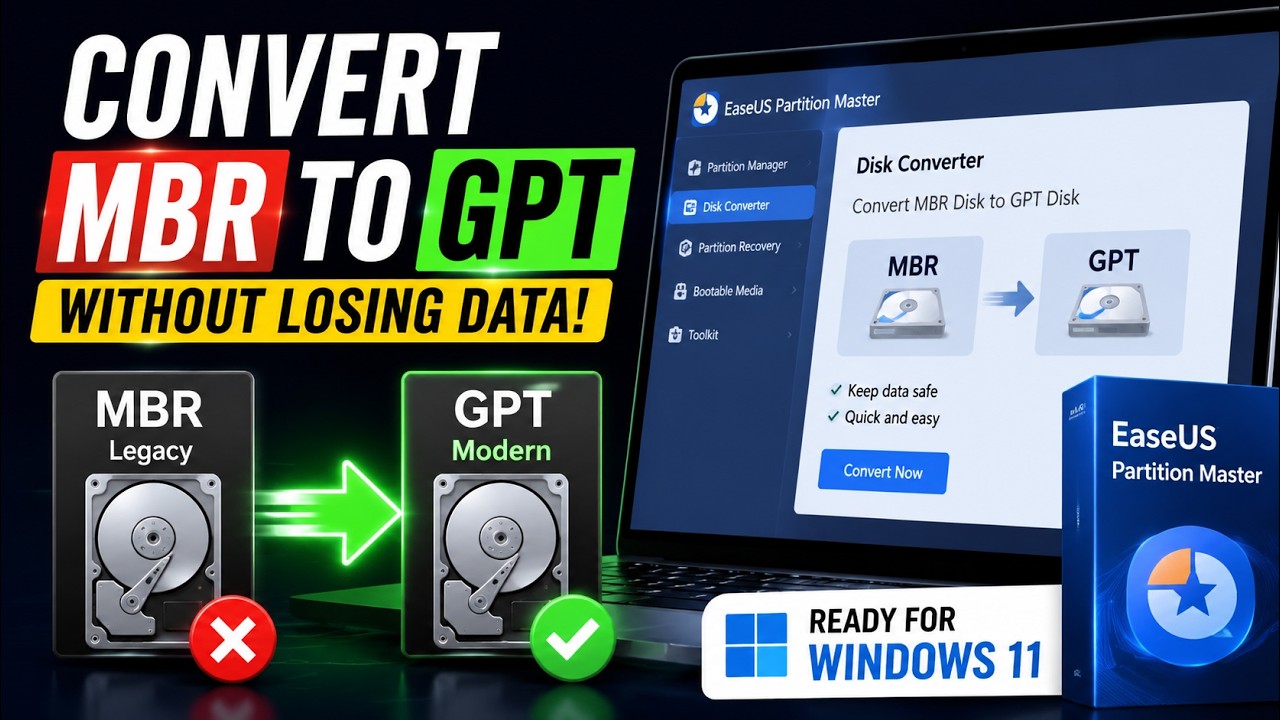 How to convert MBR to GPT using EaseUS Partition Master - YouTube