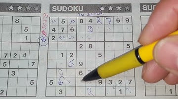 (#5053) Monday. Three Stars Sudoku puzzle. Bonus Extra edition. 08-22-2022 Extra part 1 of 4