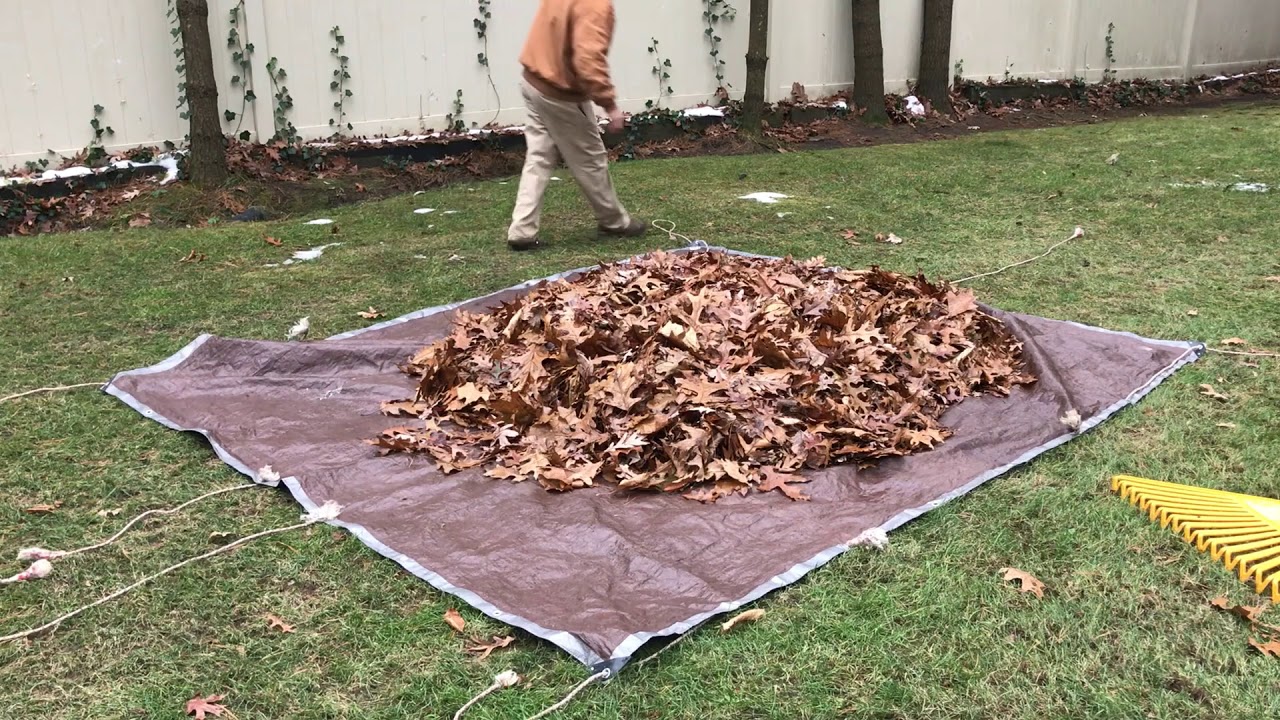 Leaf diaper tarp for dragging leaves - YouTube