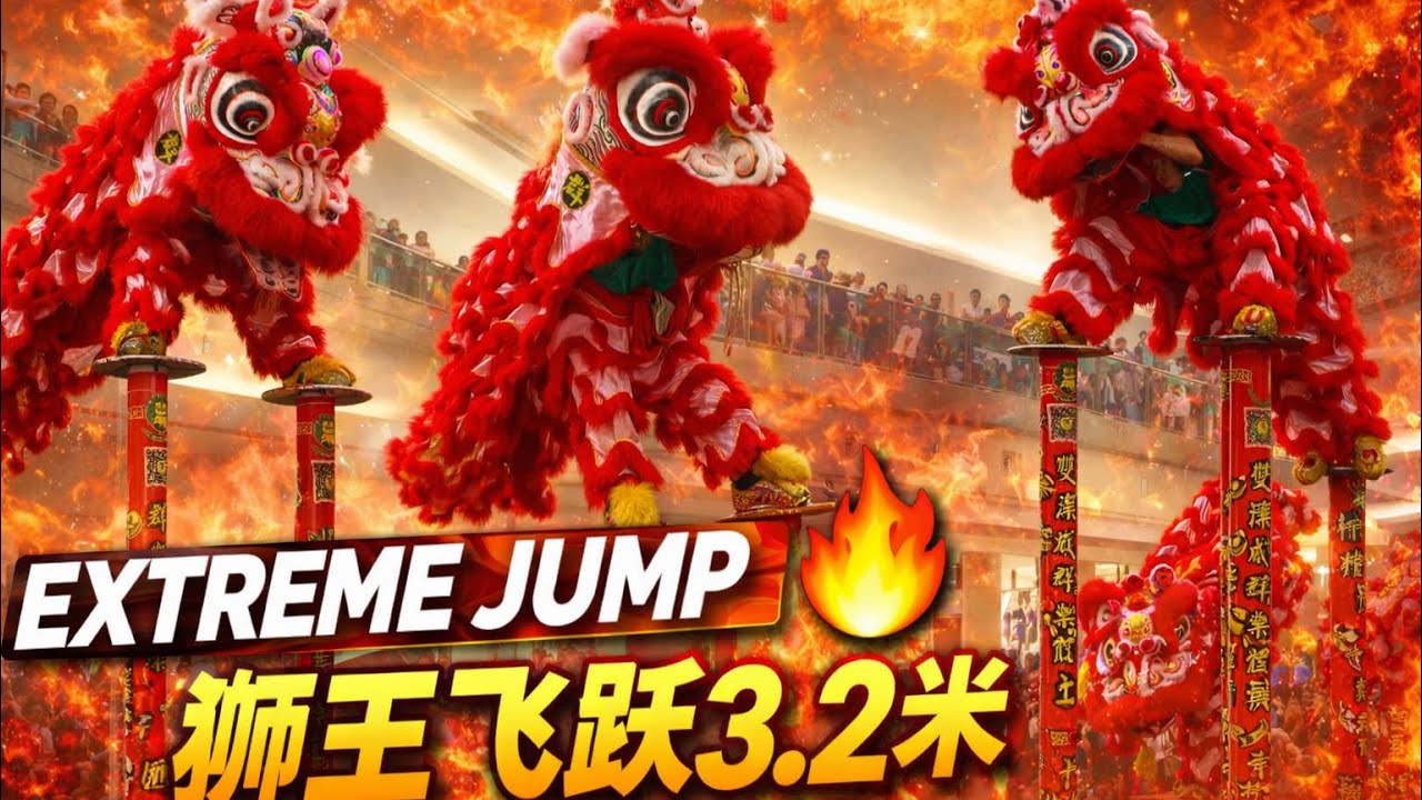 Acrobatic Lion Dance Extreme Jump 🔥 3.2M High Pole Leap | CNY 2026 The Gardens Mall 全场惊呼！狮王高桩极限飞跃🔥