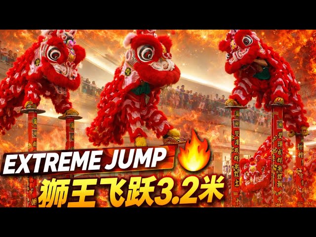 Acrobatic Lion Dance Extreme Jump 🔥 3.2M High Pole Leap | CNY