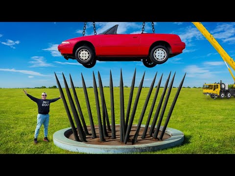 Car Vs. Giant Spike Trap from 150ft