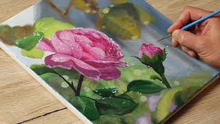 Painting a rose after the rain / Acrylic Painting / Vadym art