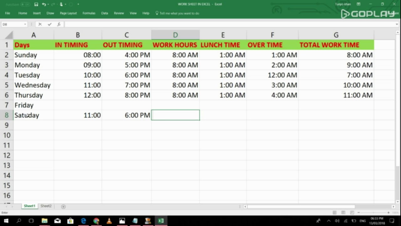 How to make Time table Sheet In Microsoft EXCEL 2018 NEW - YouTube
