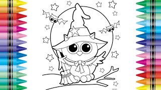 coloring cute owl halloween coloring  page with markers