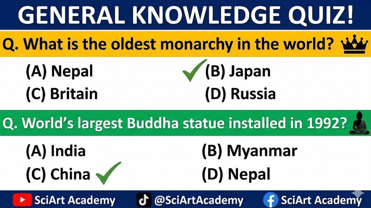 Важные вопросы с множественным выбором по общим знаниям | Первый, самый большой, самый длинный и ...