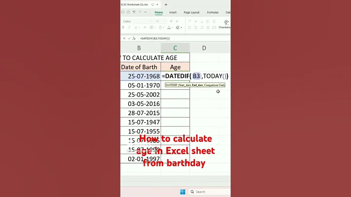 Calculate Age in Excel from Birthday in Seconds! #Excel #CalculateAge #ExcelTutorial #DataManagement