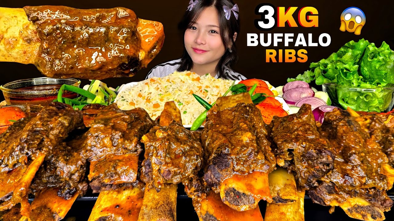 3KG BRAISED BUFFALO RIBS🔥EGG CURRY WITH  BASMATI PULAO & EXTRA GRAVY | REAL MUKBANG | 