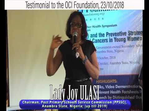 Testimony to the OCI Foundation, by Joy Ulasi (PPSC Chairman, Anambra State, Nigeria)