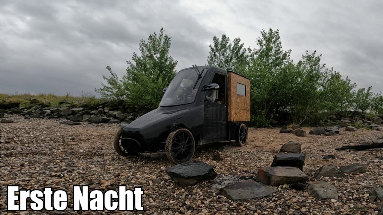 Erste Übernachtung bei Regen im Fahrrad Wohnmobil