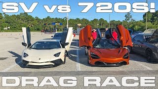 Watch the mclaren 720s take on a lamborghini aventador sv in an all
out drag race with running 10.1 1/4 mile 90 degree weather and 2,...