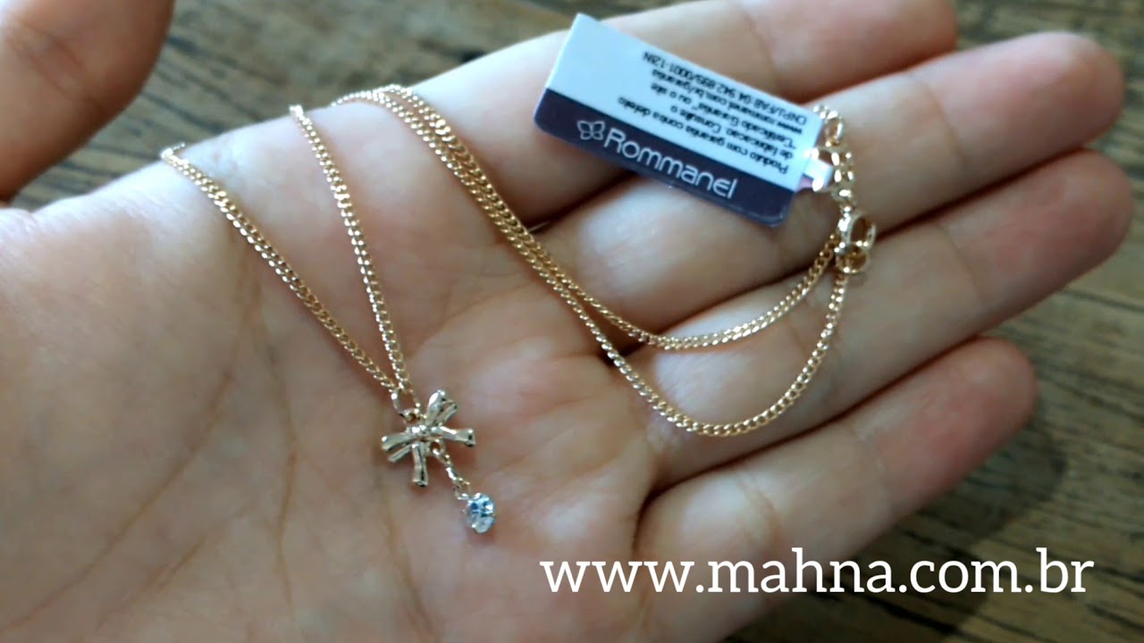 Gargantilha Infantil Lacinho Cristal Folheada Ouro Rommanel | Frete grátis